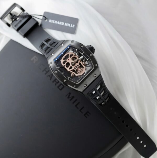 Richard Mille High End Watch Replica RM052 Skull Tourbillon Black Ceramic Rubber Strap 43mm