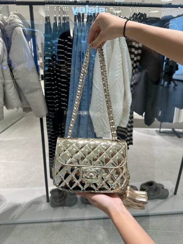 Chanel 24C Women-s Handbag Metallic Gold Like Auth 20x15x4cm