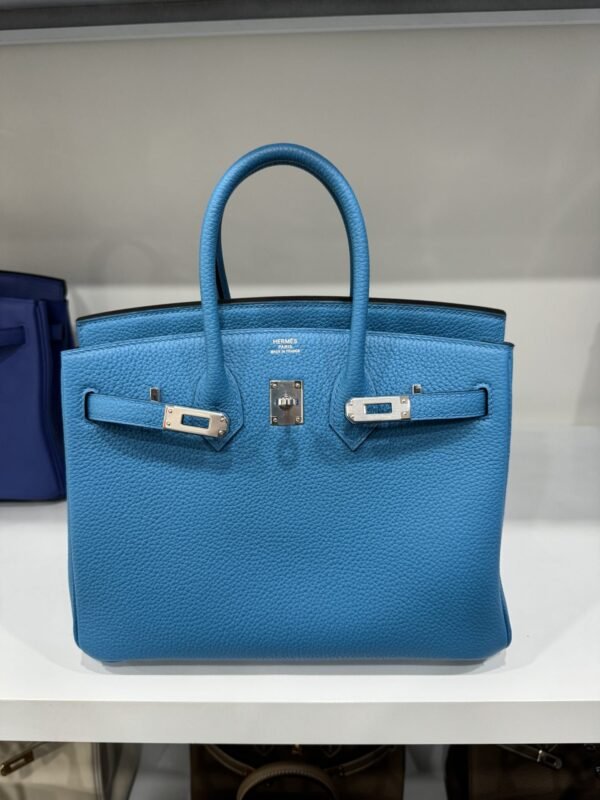 Hermes Birkin PHW Togo Handbag For Women Blue Like Auth 25cm