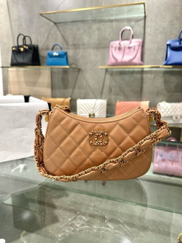 Chanel 23K Hobo Handbag for Women Like Auth Brown 20.5x12x4.5cm