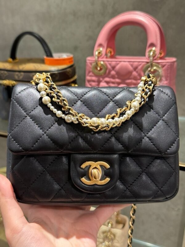 Chanel Women-s Handbag With Black Pearl Strap Like Auth 20cm